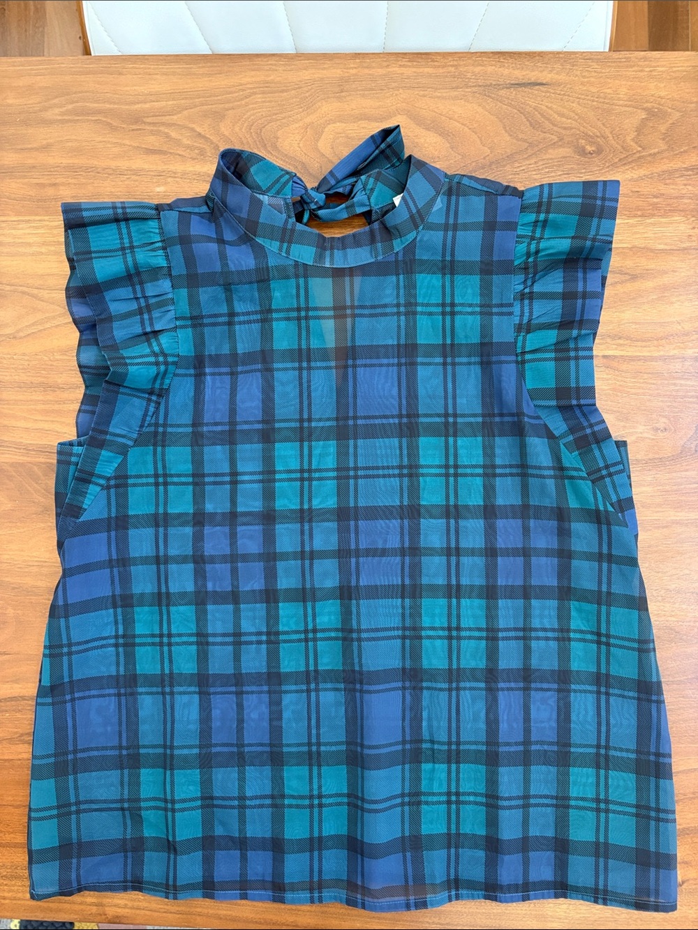 LOFT Black Watch Plaid Sheer Ruffle Bow Blouse – Small - Picture 5 of 8